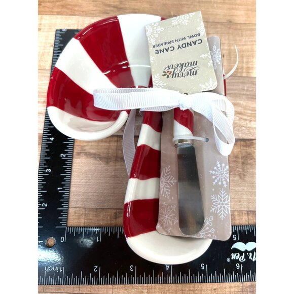 Candy Cane Bowl With Spreader Set By Musee Mates - Red & White - Picture 3 of 5